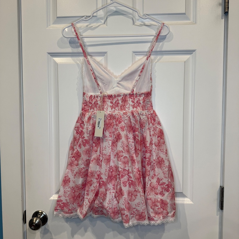 Altar'd State Pink Floral Lace Trim Mini Dress Smocked Back Dress Size XXS - Picture 8 of 10